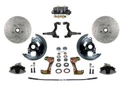 LEED Brakes - Manual Front Disc Brake Conversion Kit Cross Drilled and Slotted Rotors with Cast Iron M/C Disc/Drum Bottom Mount