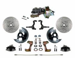LEED Brakes - Power Front Disc Brake Conversion Kit Cross Drilled and Slotted Rotors with 9" Zinc Booster Cast Iron M/C Disc/Drum Side Mount