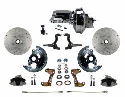 LEED Brakes - Power Front Disc Brake Conversion Kit Cross Drilled and Slotted Rotors with 9" Chrome Booster Flat Top Chrome M/C Adjustable Proportioning Valve
