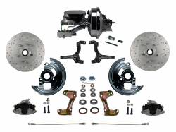 LEED Brakes - Power Front Disc Brake Conversion Kit Cross Drilled and Slotted Rotors with 9" Chrome Booster Flat Top Chrome M/C Disc/Drum Side Mount