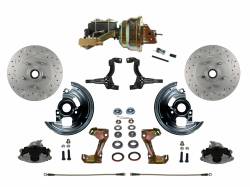 LEED Brakes - Power Front Disc Brake Conversion Kit Cross Drilled and Slotted Rotors with 8" Dual Zinc Booster Cast Iron M/C Disc/Drum Side Mount