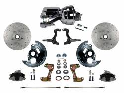 LEED Brakes - Power Front Disc Brake Conversion Kit Cross Drilled and Slotted Rotors with 8" Dual Chrome Booster Flat Top Chrome M/C Disc/Drum Side Mount
