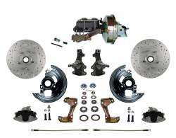LEED Brakes - Power Front Disc Brake Conversion Kit 2" Drop Spindle Cross Drilled and Slotted Rotors with 9" Zinc Booster Cast Iron M/C Disc/Drum Side Mount