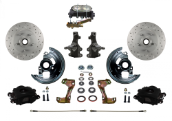 LEED Brakes - Manual Front Disc Brake Kit 2" Drop Spindle Drilled And Slotted Rotors Black Powder Coated Calipers Cast Iron M/C Disc/Drum