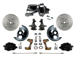 LEED Brakes - Power Front Disc Brake Kit 2" Drop Spindle Drilled and Slotted Rotors Black Powder Coated Calipers 9" Chrome Booster Chrome M/C Disc/Drum