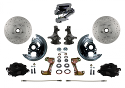 LEED Brakes - Manual Front Disc Brake Kit 2" Drop Spindle Drilled And Slotted Rotors Black Powder Coated Calipers with Chrome M/C Disc/Drum
