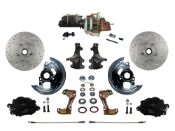 LEED Brakes - Power Front Disc Brake Kit 2" Drop Spindle Drilled and Slotted Rotors Black Powder Coated Calipers 8" Dual Booster Adjustable Proportioning Valve