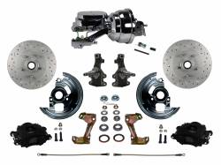 LEED Brakes - Power Front Disc Brake Kit 2" Drop Spindle Drilled and Slotted Rotors Black Powder Coated Calipers 8" Dual Chrome Booster Disc/Drum