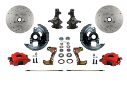 LEED Brakes - Spindle Mount Kit 2" Drop Spindle Drilled and Slotted Rotors Red Powder Coated Calipers