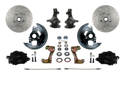 LEED Brakes - Spindle Mount Kit 2" Drop Spindle Drilled and Slotted Rotors Black Powder Coated Calipers