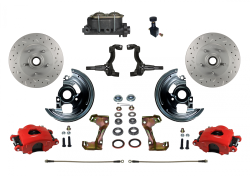 LEED Brakes - Manual Front Disc Brake Kit Drilled And Slotted Rotors, Red Powder Coated Calipers with Adjustable Proportioning Valve