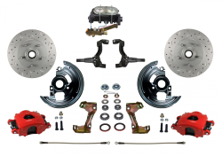 LEED Brakes - Manual Front Disc Brake Kit Drilled And Slotted Rotors, Red Powder Coated Calipers Disc/Drum Side Mount
