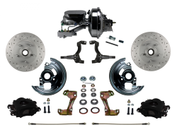 LEED Brakes - Power Front Disc Brake Kit Drilled and Slotted Rotors, Black Powder Coated Calipers  with 9" Booster Disc/Disc