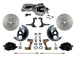 LEED Brakes - Power Front Disc Brake Kit Drilled and Slotted Rotors Black Powder Coated Calipers with 8" Dual Booster & Adjustable Proportioning Valve
