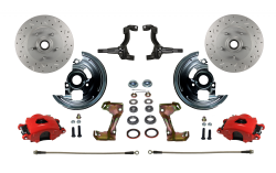 LEED Brakes - Spindle Mount Kit Cross Drilled and Slotted Rotors with Red Powder Coated Calipers