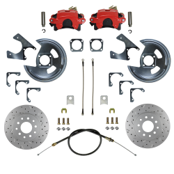LEED Brakes - Rear Disc Brake Conversion Kit - MaxGrip XDS - Red Powder Coated Calipers - GM 10 & 12 Bolt Axles 5 x4.75 with Staggered Shocks