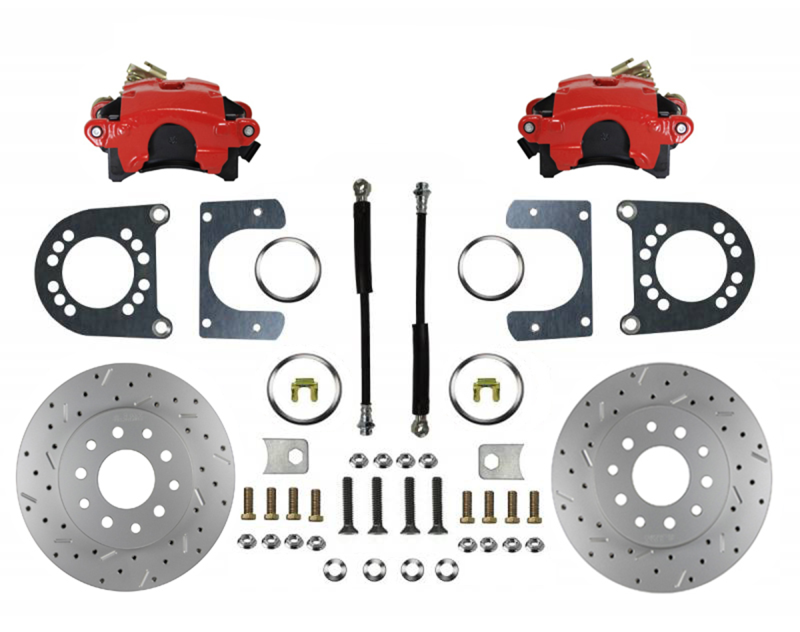 Rear Disc Brake Conversion Kit - GM Full Size - Red Calipers & MaxGrip XDS