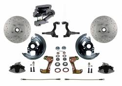 LEED Brakes - Manual Front Disc Brake Conversion Kit Cross Drilled And Slotted with Chrome Aluminum Flat Top M/C Disc/Drum Side Mount