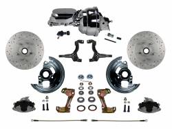 LEED Brakes - Power Front Disc Brake Conversion Kit Cross Drilled and Slotted Rotors with 8" Dual Chrome Booster Flat Top Chrome M/C Adjustable Proportioning Valve