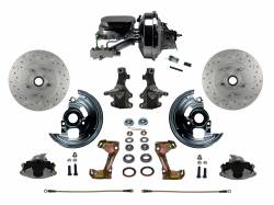 LEED Brakes - Power Front Disc Brake Conversion Kit 2" Drop Spindle Cross Drilled and Slotted Rotors with 9" Chrome Booster Flat Top Chrome M/C Disc/Drum Side Mount