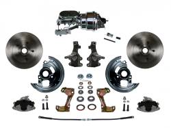 LEED Brakes - Power Front Disc Brake Conversion Kit 2" Drop Spindle with 7" Dual Chrome Booster Flat Top Chrome M/C Disc/Drum Side Mount