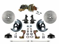 LEED Brakes - Power Front Disc Brake Conversion Kit 2" Drop Spindle Cross Drilled and Slotted Rotors with 8" Dual Zinc Booster Cast Iron M/C Disc/Drum Side Mount