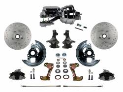 LEED Brakes - Power Front Disc Brake Conversion Kit 2" Drop Spindle Cross Drilled and Slotted Rotors with 8" Dual Chrome Booster Flat Top Chrome M/C Disc/Drum Side Mount