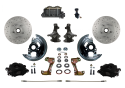 LEED Brakes - Manual Front Disc Brake Kit 2" Drop Spindle Drilled And Slotted Rotors Black Powder Coated Calipers Cast Iron M/C Adjustable Proportioning Valve