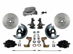 LEED Brakes - Manual Front Disc Brake Kit 2" Drop Spindle Drilled And Slotted Rotors Black Powder Coated Calipers with Chrome M/C Adjustable Proportioning Valve