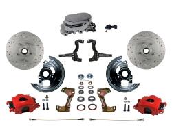 LEED Brakes - Manual Front Disc Brake Kit Drilled And Slotted Rotors, Red Powder Coated Calipers with Chrome M/C Adjustable Proportioning Valve