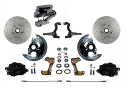 LEED Brakes - Manual Front Disc Brake Kit Drilled And Slotted Rotors with Black Powder Coated Calipers Disc/Drum