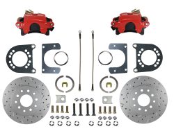 LEED Brakes - Rear Disc Brake Conversion Kit - MaxGrip XDS- Red Powder Coated Calipers - Ford 8in 9in Small bearing