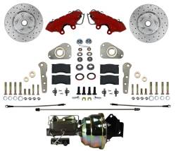 Power Front Kit with Drilled Rotors and Red Powder Coated  Calipers Ford Full Size 4 Piston - Y Block Cars