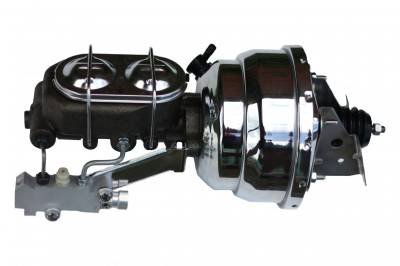 LEED Brakes - 8 inch Dual power booster , 1-1/8 inch Bore master with Chrome Lid & side mount valve, disc/disc (Chrome)