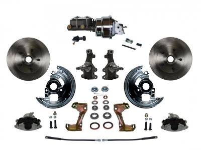 Power Front Disc Brake Conversion Kit 2" Drop Spindle with 7" Dual Chrome Booster Cast Iron Chrome Top M/C Adjustable Proportioning Valve