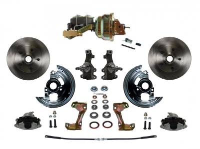 Power Front Disc Brake Conversion Kit 2" Drop Spindle with 8" Dual Zinc Booster Cast Iron M/C Disc/Drum Side Mount