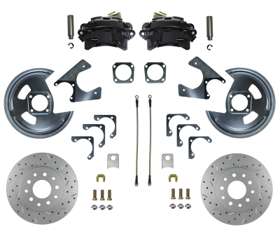 GM 10 & 10 Bolt Rear Disc Brake Conversion Black Powder Coated Calipers - with MaxGrip XDS Rotors 