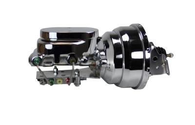 LEED Brakes - 8 inch Dual Power Booster , 1 inch Bore Flat Top Master Cylinder,  4 wheel disc proportioning valve (Chrome)