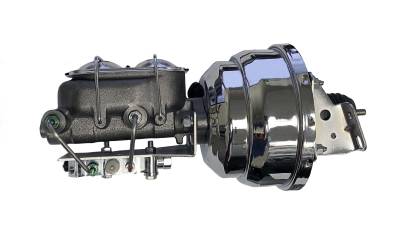 LEED Brakes - 8 inch Dual power booster , 1-1/8 inch Bore Cast Iron Master Cylinder (Chrome Lid) disc/drum proportioning valve