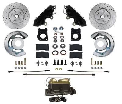 LEED Brakes - MANUAL FRONT DISC BRAKE CONVERSION KIT WITH DRILLED ROTORS AND BLACK POWDER-COATED CALIPERS for 1962-69 Ford Fairlane, 1963-69 Falcon & Ranchero, 1963-69 Mercury Comet, 1964-69 Cyclone