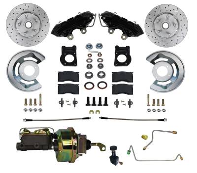 LEED Brakes - 1964-66 Mustang Power Front Kit with Drilled Rotors and Black Powder Coated Calipers for Factory Manual Transmission Cars