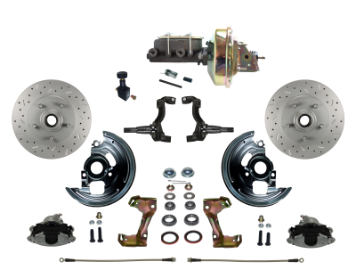LEED Brakes - Power Front Disc Brake Conversion Kit Cross Drilled and Slotted Rotors with 9" Zinc Booster Cast Iron M/C Adjustable Proportioning Valve for GM AFX