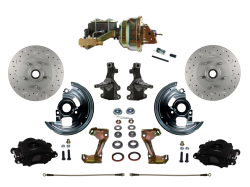 Power Front Kits - Power Front Kit - 2" Drop Spindles - LEED Brakes - Power Front Disc Brake Kit 2" Drop Spindle Drilled and Slotted Rotors Black Powder Coated Calipers 8" Dual Booster Disc/Drum