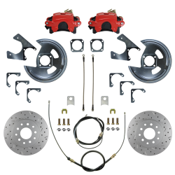 Rear Disc Brake Conversion Kits - LEED Brakes - Rear Disc Brake Conversion Kit - MaxGrip XDS - Red Powder Coated Calipers - GM 10 & 12 Bolt Axles 5 x4.75 with Staggered Shocks