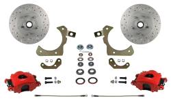 Front Disc Brake Conversion Kits - Spindle Mount Kits - LEED Brakes - Spindle Mount Kit with MaxGrip Cross Drilled & Slotted Rotors Red Calipers