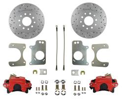 Rear Disc Brake Conversion Kit - GM 10 Bolt Axles with 3 Bolt Flange - Red Calipers and MaxGrip XDS