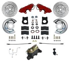 Front Disc Brake Conversion Kits - Manual Front Kits - Manual Front Kit with Drilled Rotors and Red Powder Coated Calipers