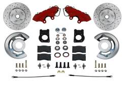 Front Disc Brake Conversion Kits - Spindle Mount Kits - Spindle Kit with Drilled Rotors and Red Powder Coated Calipers