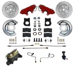 Front Disc Brake Conversion Kits - Manual Front Kits - Manual Front Kit with Drilled Rotors and Red Powder Coated Calipers