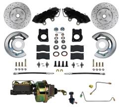 Front Disc Brake Conversion Kits - Power Front Kits - LEED Brakes - 1964-66 Mustang Power Front Kit with Drilled Rotors and Black Powder Coated Calipers for Factory Manual Transmission Cars
